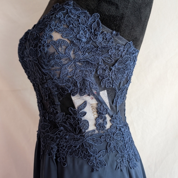 Sheer-Bodice Long PromGirl Sweetheart Blue Formal Maxi Dress Size 2 NWT - Picture 12 of 16